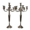33" Silver Metal 4 Arm Candelabra Votive Candle Holder, Flower Vase Bowl
