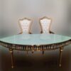 Curved Serpentine Imperial Gold And Crystal Glass Top Sweetheart Or Dining Table