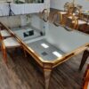 Gold Frame Rectangular Dining Table With Mirror Glass Or Wooden Top - 8 X 4 Feet