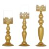 Lace Design Gold Hurricane Candle Holder Set