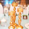 Lace Design Gold Hurricane Candle Holder Set